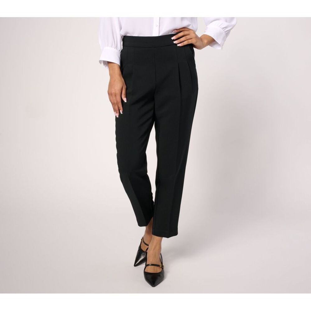 Isaac Mizrahi Live! Women's Plus Sz Pants 2X Crepe Tapered Leg Crop Black